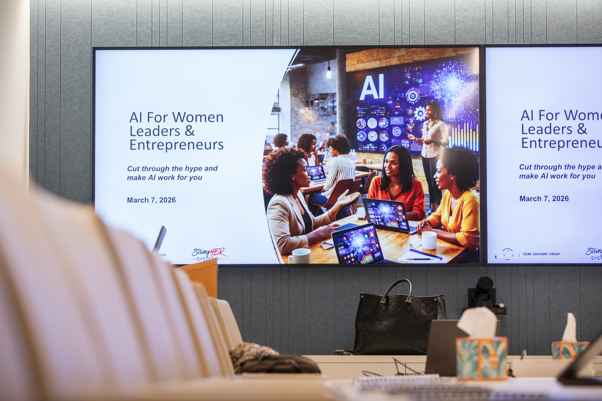 Corporate event dual-screen setup