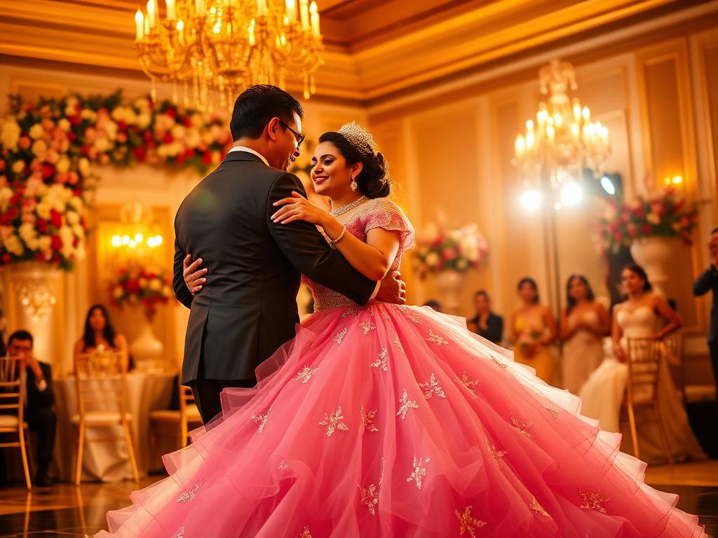 Quinceañera father-daughter dance in grand ballroom