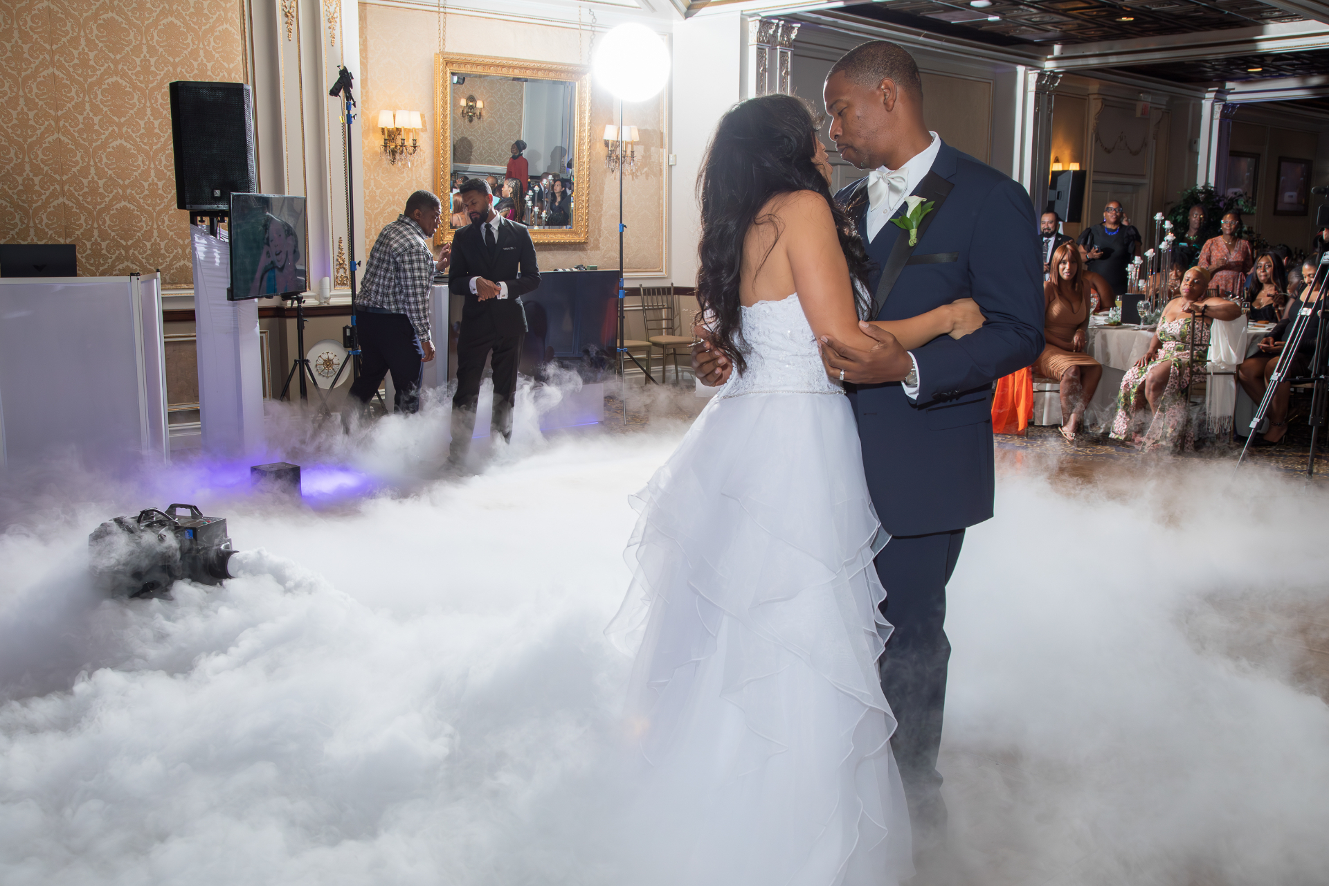 Romantic first dance surrounded by fog