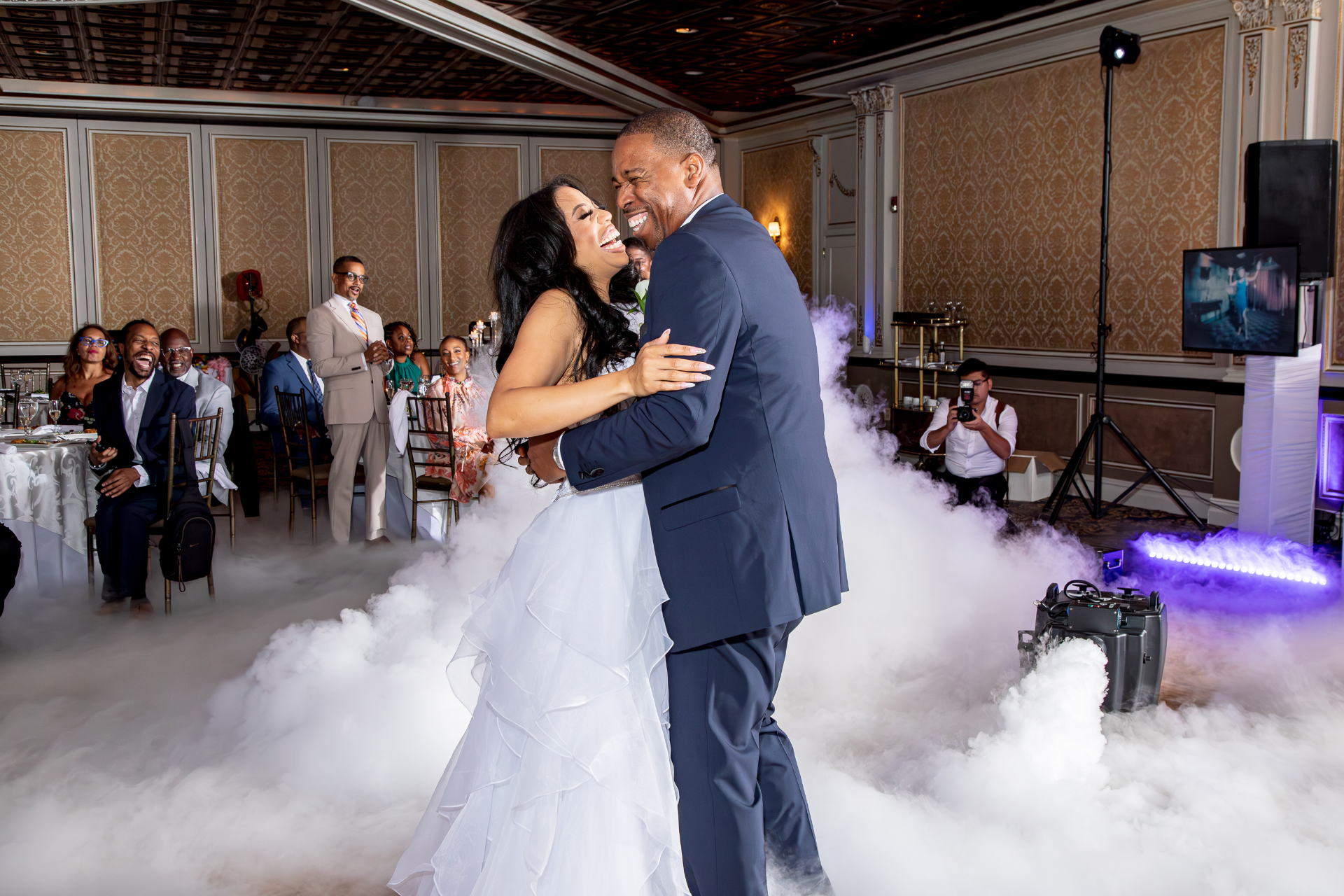First dance with fog machine at reception